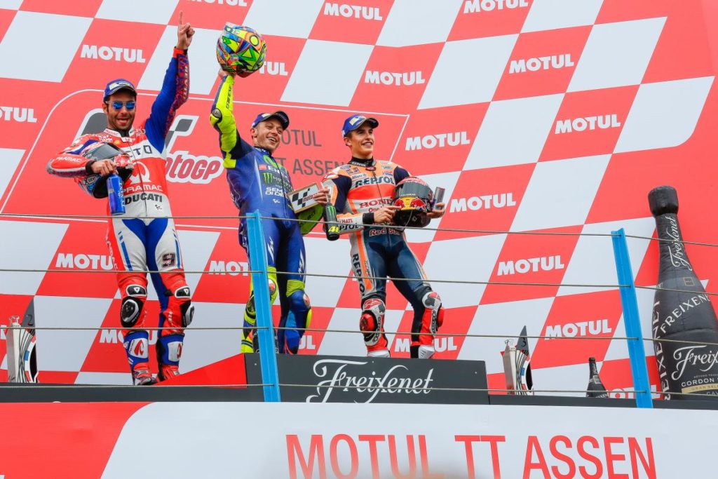 Pódio dos campeões, Rossi, Petrucci e Márquez
