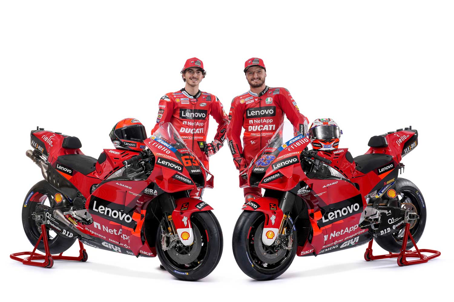 Equipe Ducati MotoGP para 2022. Bagnaia e Miller continuam na equipe oficial.