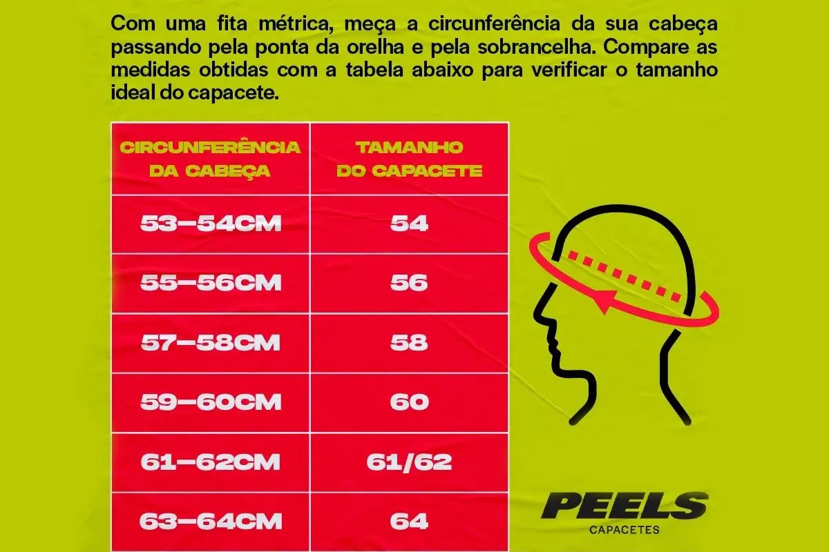 Como medir o tamanho do capacete em sua cabeça - Divulgação Peels Como medir o tamanho do capacete em sua cabeça - Divulgação Peels